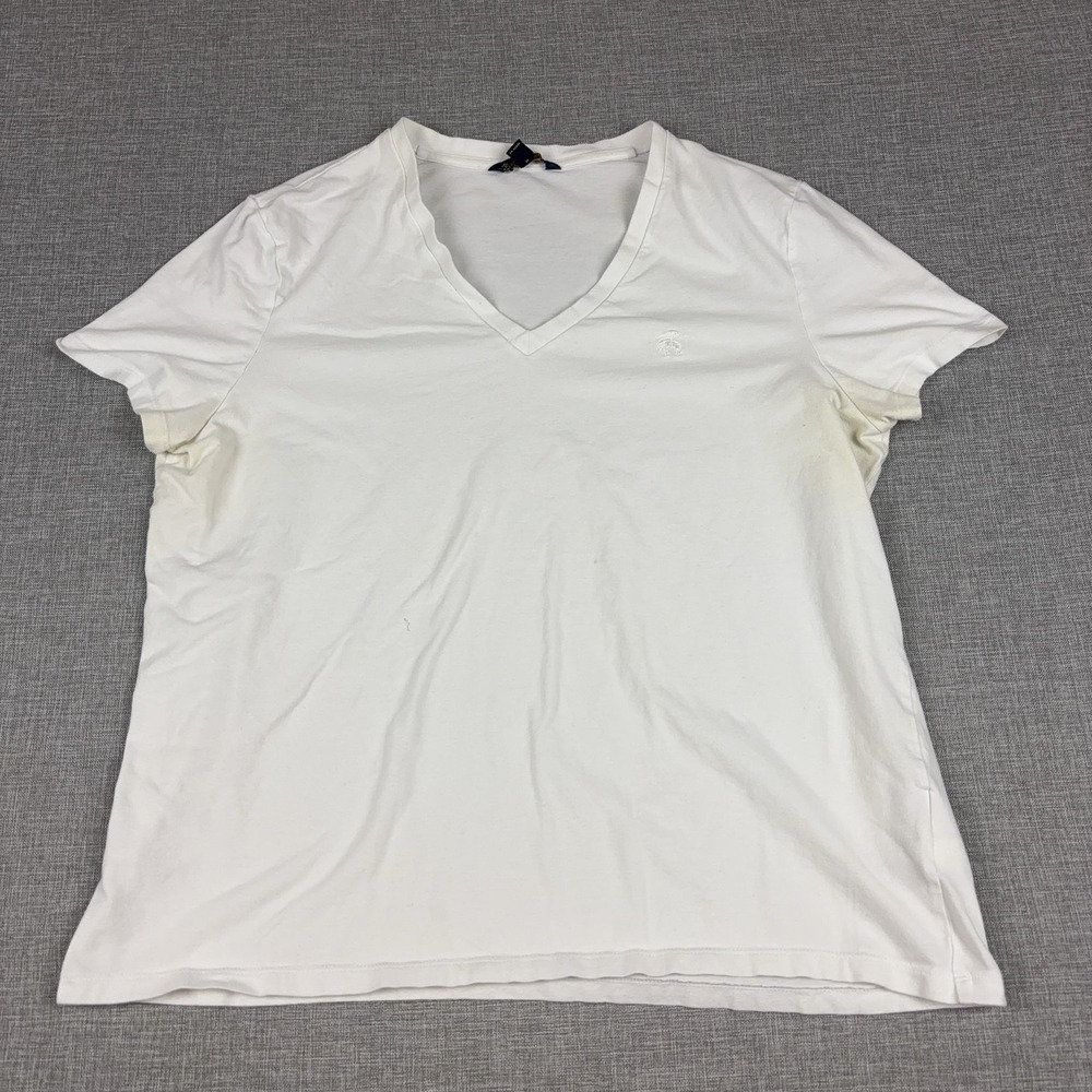 Brooks Brothers Shirt Mens XL White V-Neck Embroidered Cotton Jersey Basic